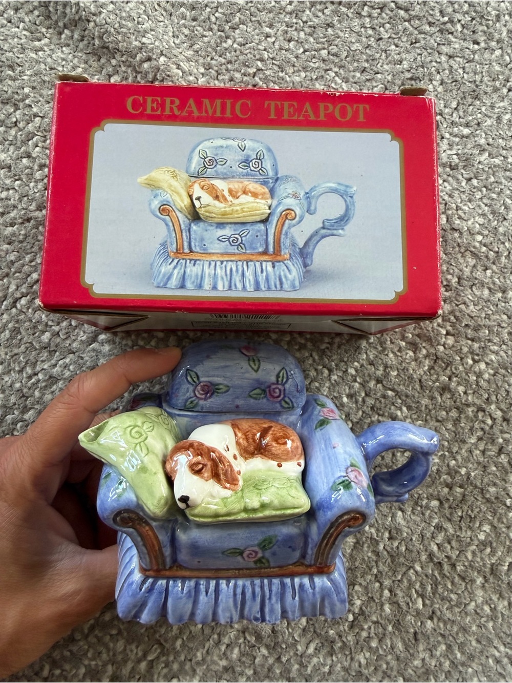 Vintage World Bazaar Miniature Sleeping Beagle Dog on Sofa Ceramic Teapot